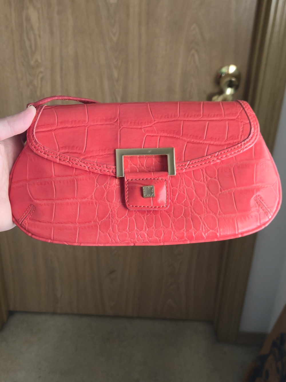 Y2K Coral Hot Pink Liz Claiborne Croc Embossed Handbag Purse